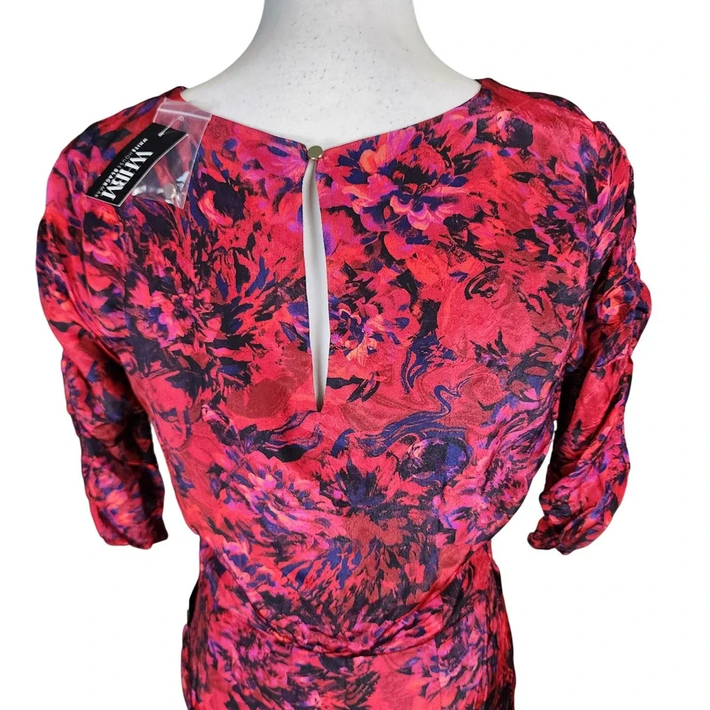 White House Black Market Ruched Midi Dress Kaleidoscope M Indulgent Red Sz 6 NEW
